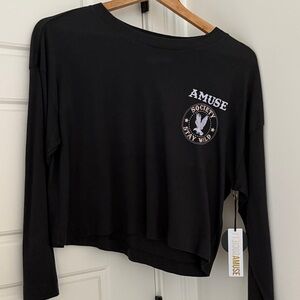 Amuse Society Black Cropped Long Sleeve Logo Tee